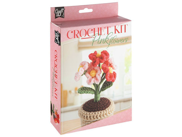 Bild von Crochet Kit FLOWER POT Pink Flowers - Häkelset rosa und pinke Blumen